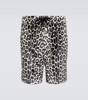 Leopard-print satin shorts