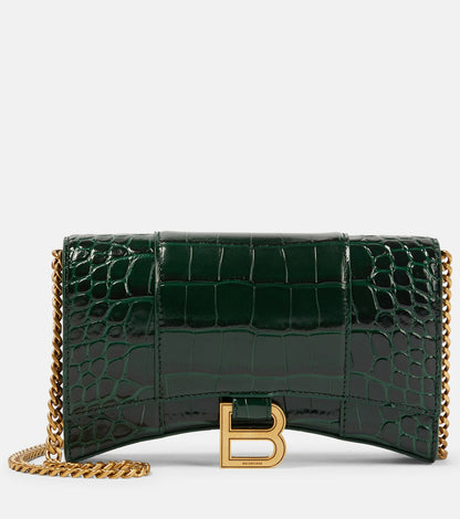 Balenciaga Hourglass croc-effect leather wallet on chain