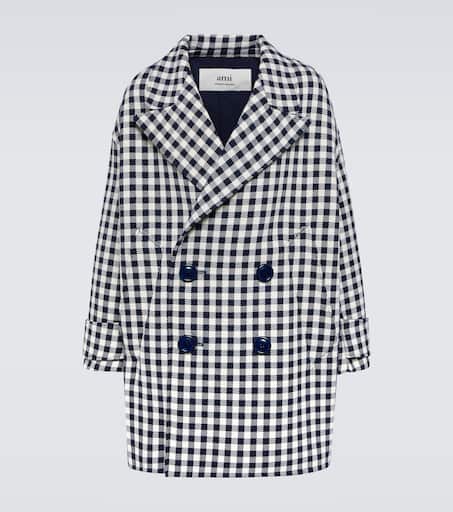 Oversized houndstooth wool coat