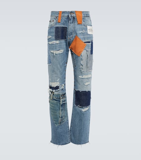 Patchwork straight jeans