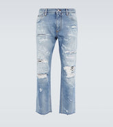 Distressed mid-rise straight jeans