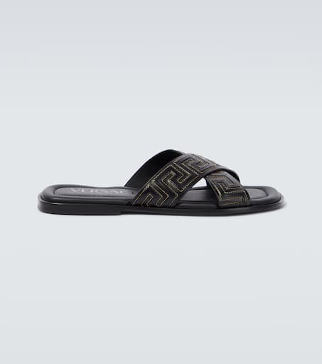 Greca leather slides