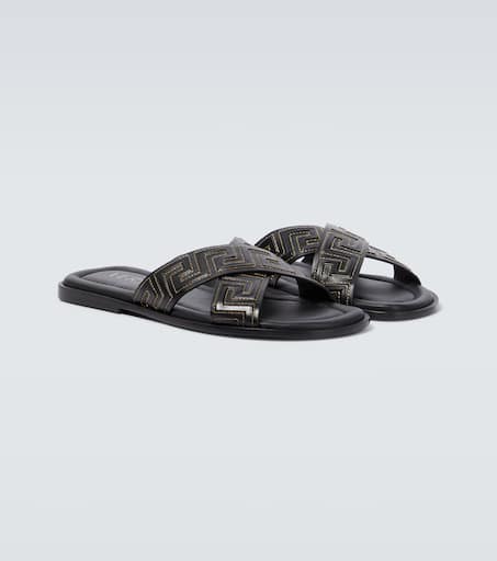 Greca leather slides