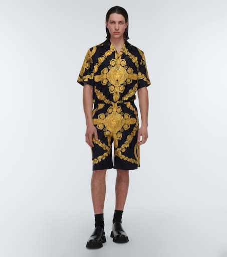 Printed silk twill shorts