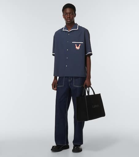 Embroidered cotton bowling shirt