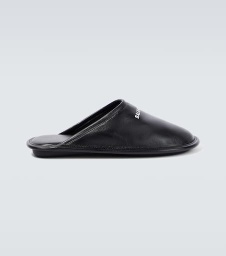 Logo leather slippers
