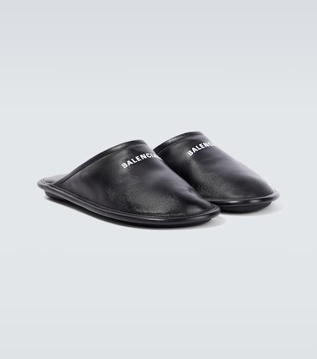 Logo leather slippers