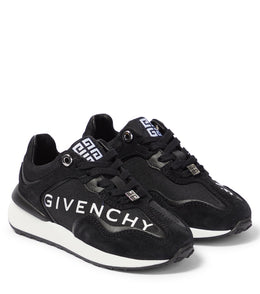 Logo leather, suede and canvas sneakers