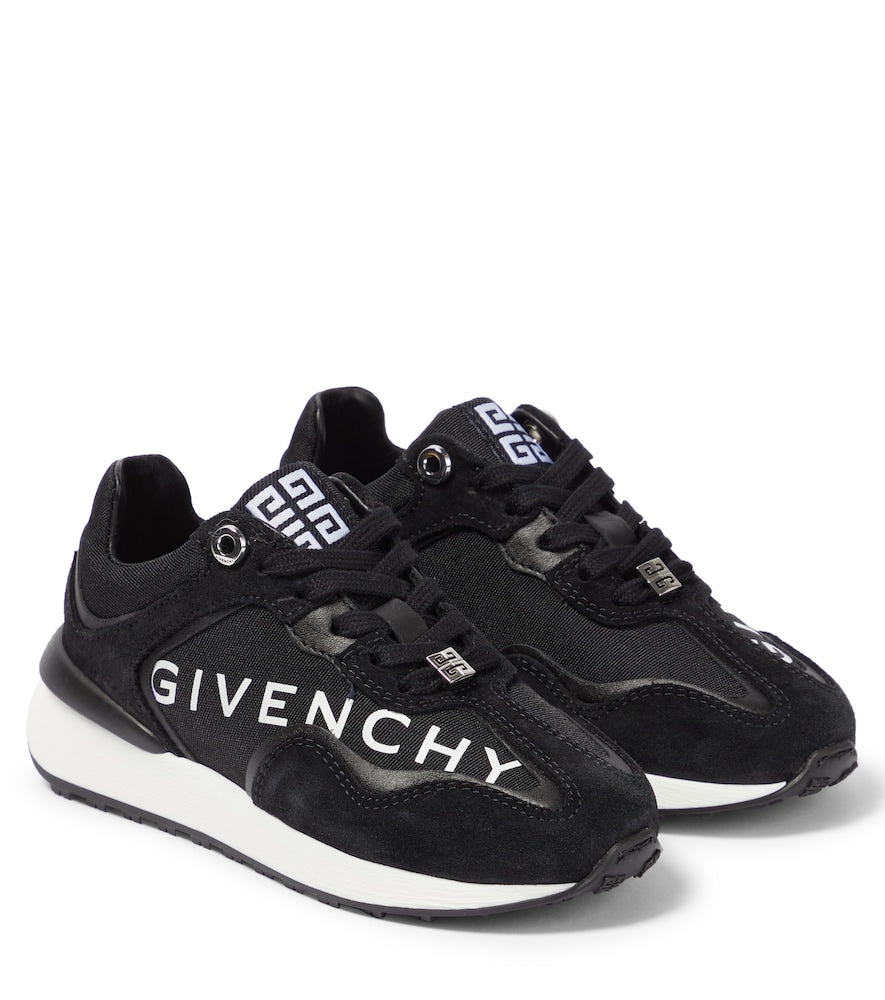 Logo leather, suede and canvas sneakers