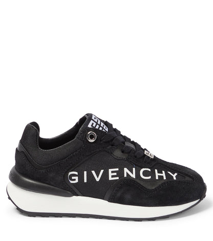 Logo leather, suede and canvas sneakers