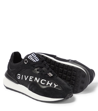 Logo leather, suede and canvas sneakers