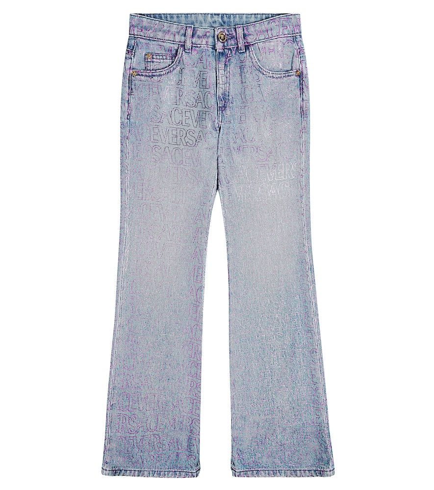 Logo printed flared jeans