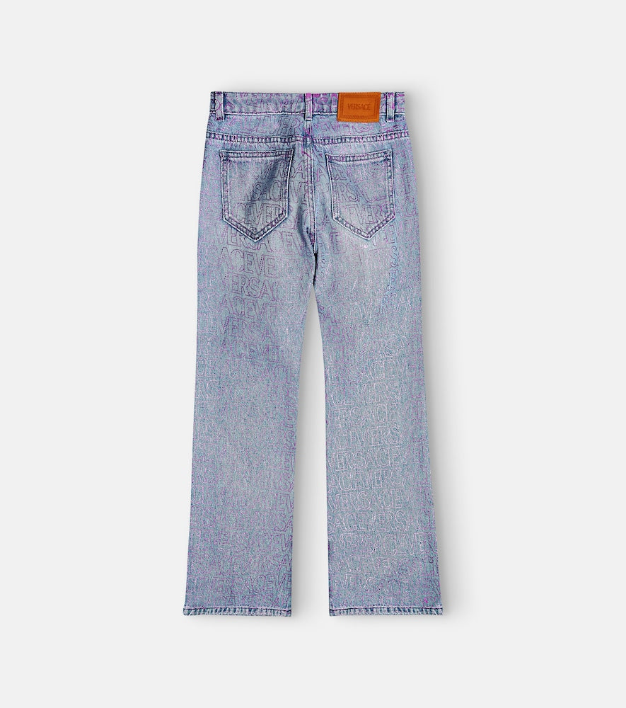 Logo printed flared jeans