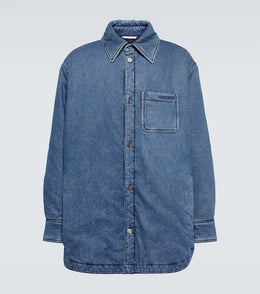 Embroidered padded denim overshirt