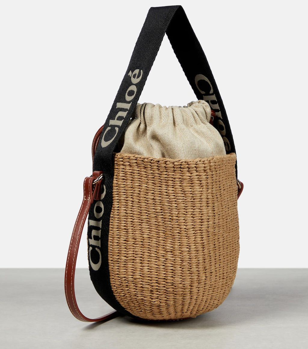 Woody Mini leather-trimmed bucket bag