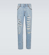 Distressed mid-rise straight jeans