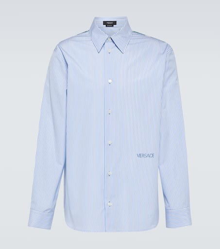 Embroidered pinstriped cotton shirt