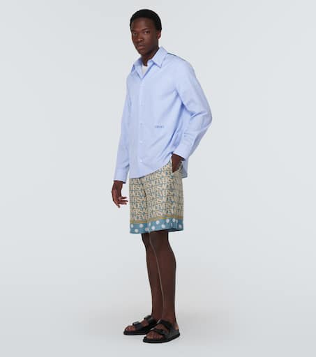 Embroidered pinstriped cotton shirt