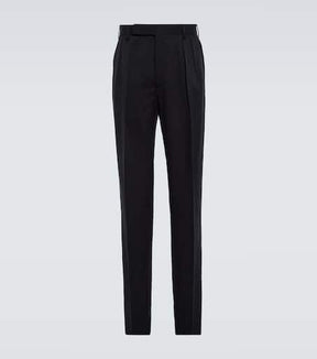 Pleated silk gabardine pants