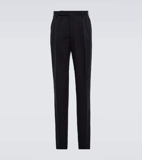 Pleated silk gabardine pants