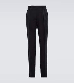 Pleated silk gabardine pants
