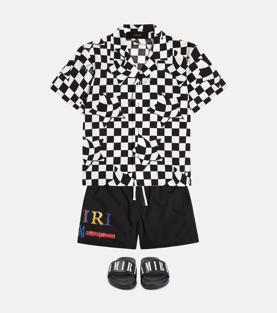 Checked cotton bowling shirt