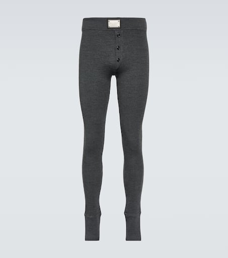 Logo ribbed-knit wool-blend leggings
