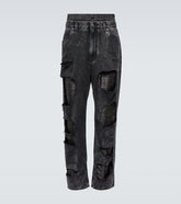 Logo distressed straight jeans