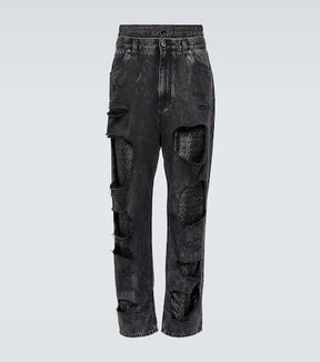 Logo distressed straight jeans
