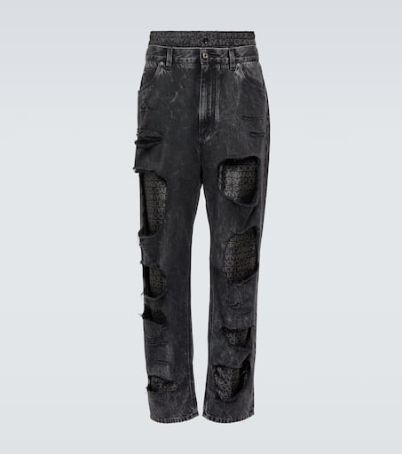 Logo distressed straight jeans