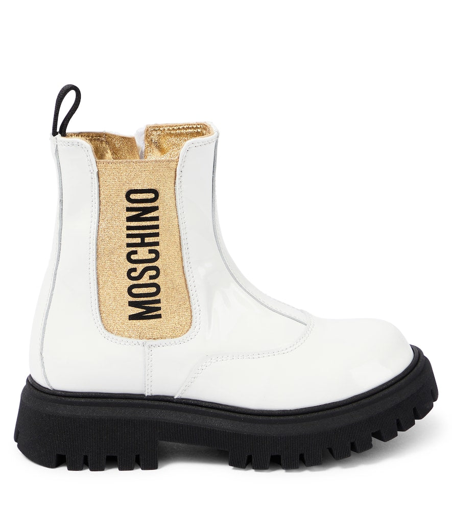 Logo patent leather boots