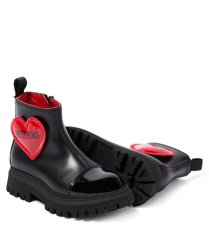 Heart patent leather boots