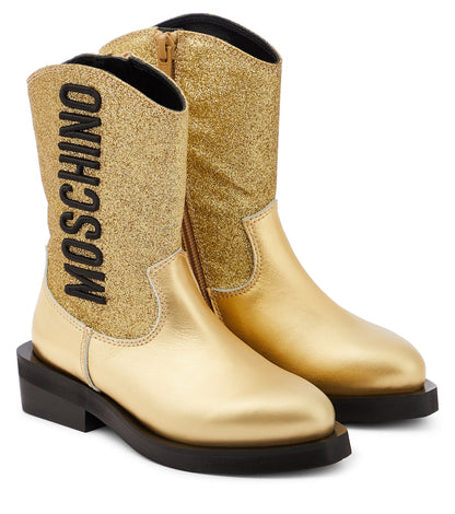 Logo glitter leather cowboy boots