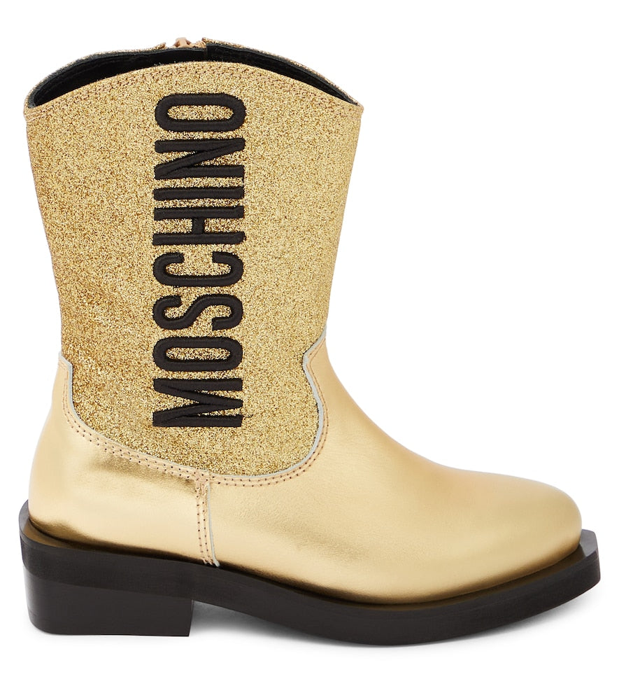Logo glitter leather cowboy boots