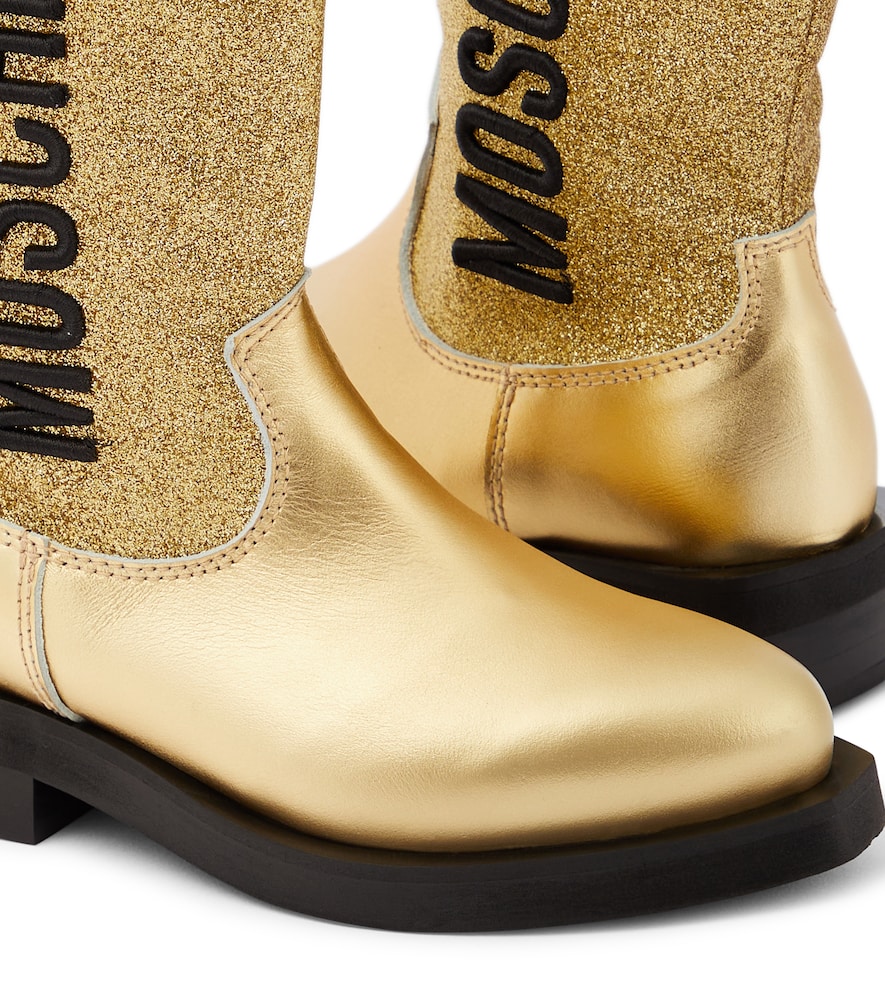 Logo glitter leather cowboy boots