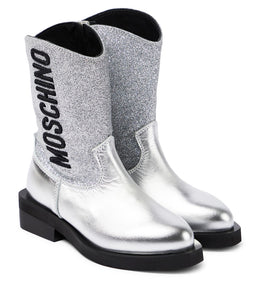 Logo glitter leather cowboy boots