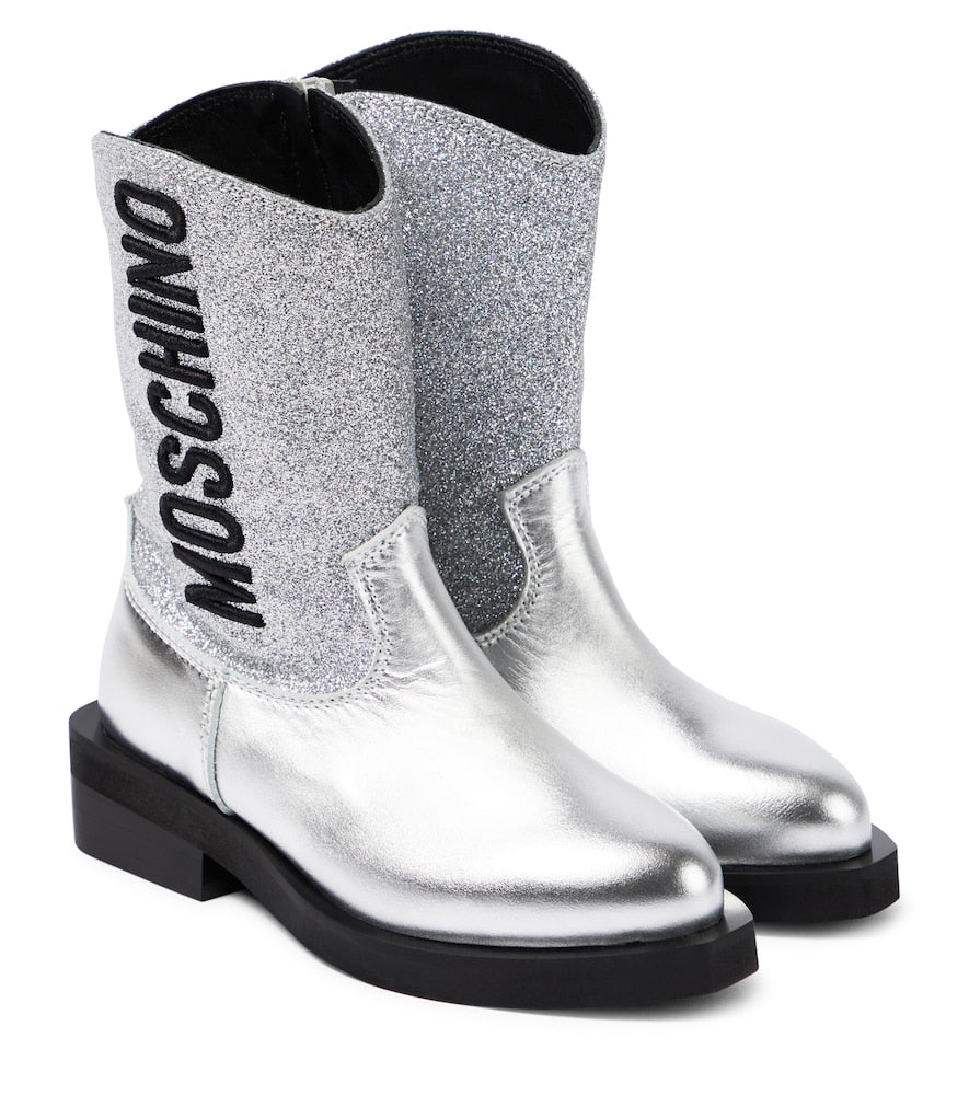Logo glitter leather cowboy boots