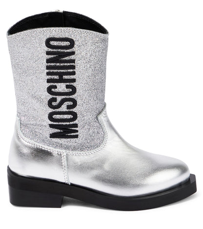 Logo glitter leather cowboy boots