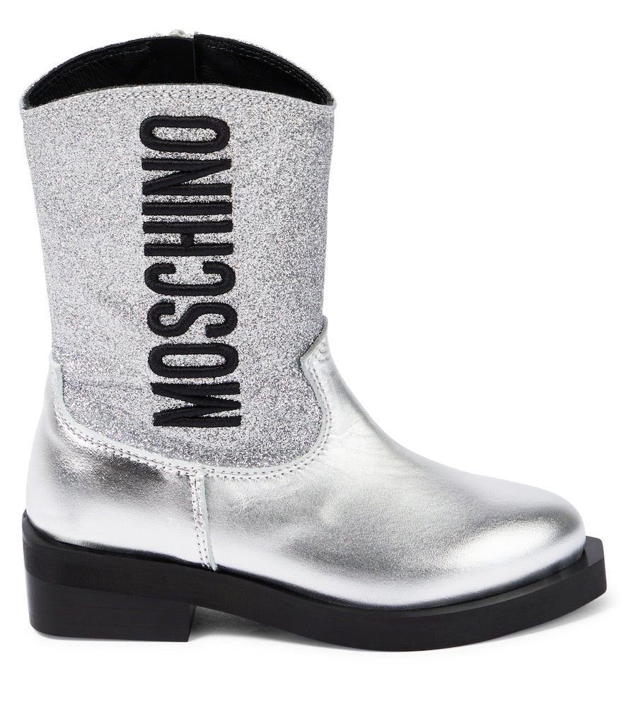 Logo glitter leather cowboy boots