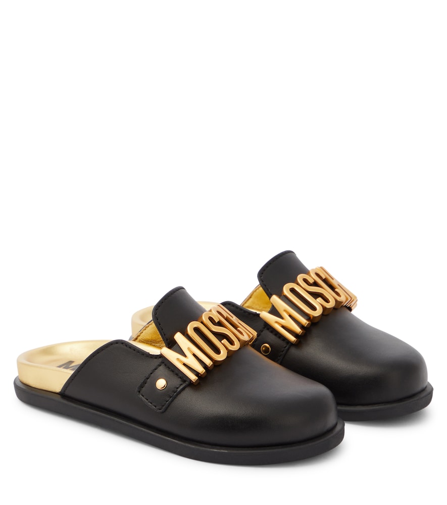 Logo leather mules