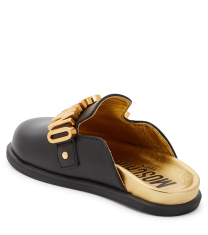 Logo leather mules