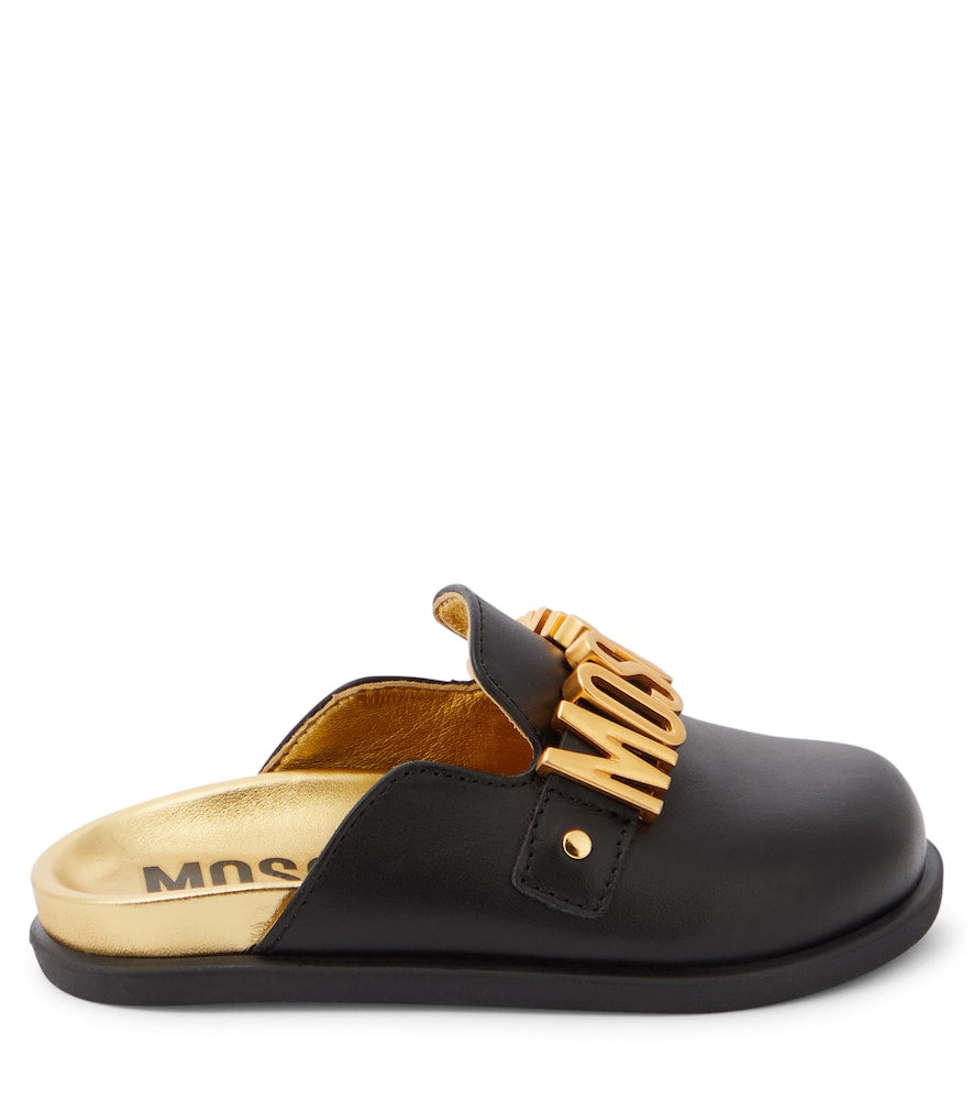 Logo leather mules