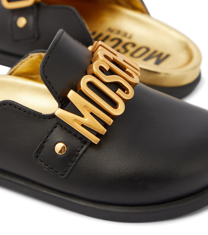 Logo leather mules