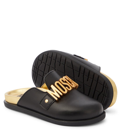 Logo leather mules