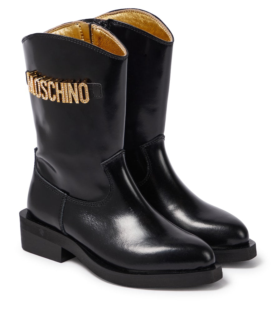 Logo patent leather cowboy boots