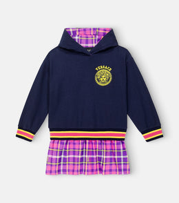 Printed cotton jersey hoodie dress