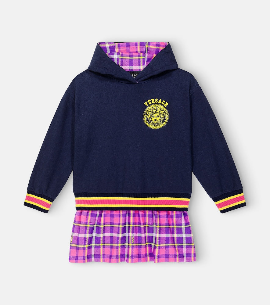 Printed cotton jersey hoodie dress