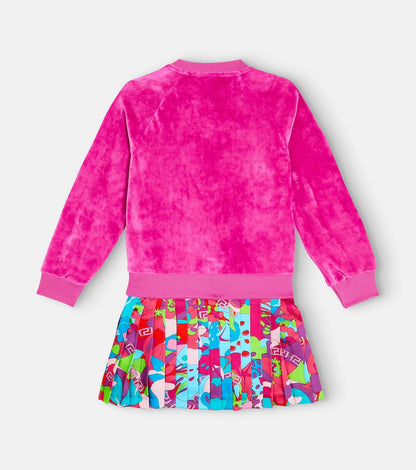 Logo pleated sweater dress
