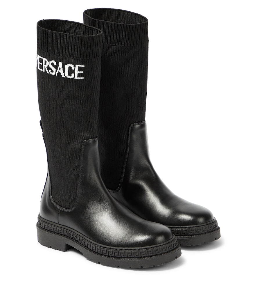Logo-jacquard leather ankle boots