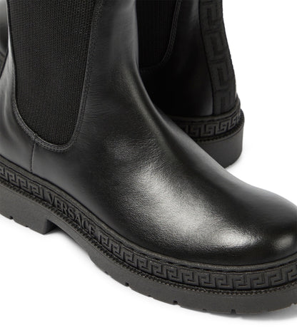 Logo-jacquard leather ankle boots